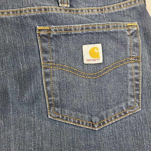 Carhart Men's Blue Denim Jeans Big Relaxed Fit Work Pants 44x32 Leg Hems Clipped - Picture 16 of 16